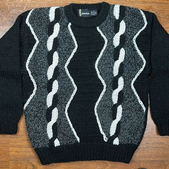 Vintage JUSTIN BLAKE knitted sweater 90s size large grandpa abstract - Picture 2 of 9